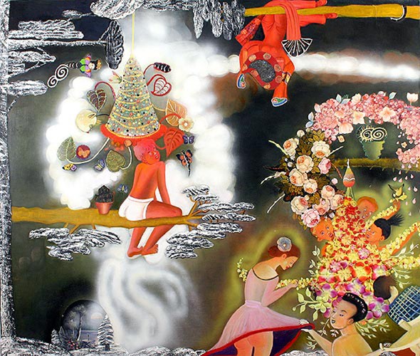 Left Behind (Sputtering) under a Cloud of Winter<br/>mixed media on canvas<br/>72x84, 2004<br/>