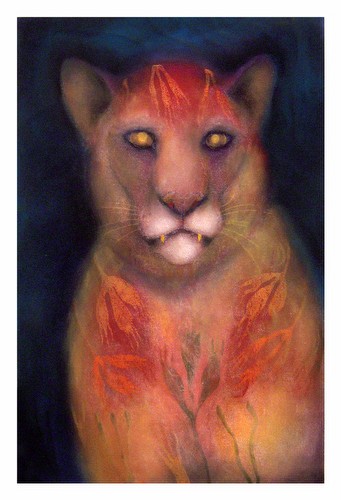 Big Cat - Mountain Lion with Foliage Fur 2011<br/>Pastel, charcoal and ink on rag paper 45.25 x 34.25 inches Private Collection<br/>