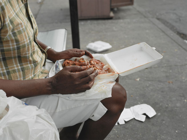 Paul Graham, New Orleans (Woman Eating), 2004.<br/>One of six pigmented inkjet prints, 24 x 32<br/>