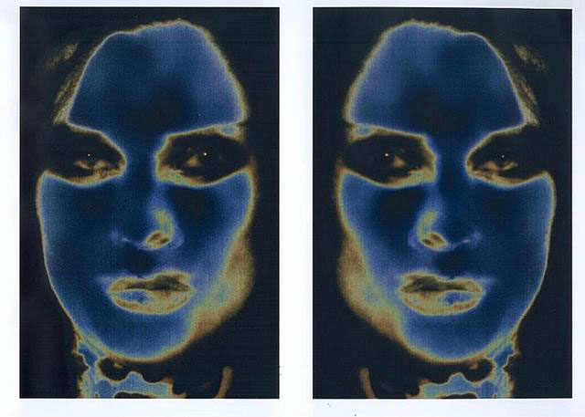 Katharina Sieverding, Transformer-Solarisation 3 A/B [Edition 2/7], 1973<br/>A/D/A process, acrylic, steel, 2 x (190 x 125)<br/>Image � Katharina Sieverding, Courtesy Galerie Thomas Schulte, Berlin<br/>