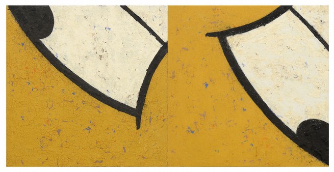 Double Pluto, 2012<br/>24x48", in two parts, <br/>oil and pigments on canvas<br/>
